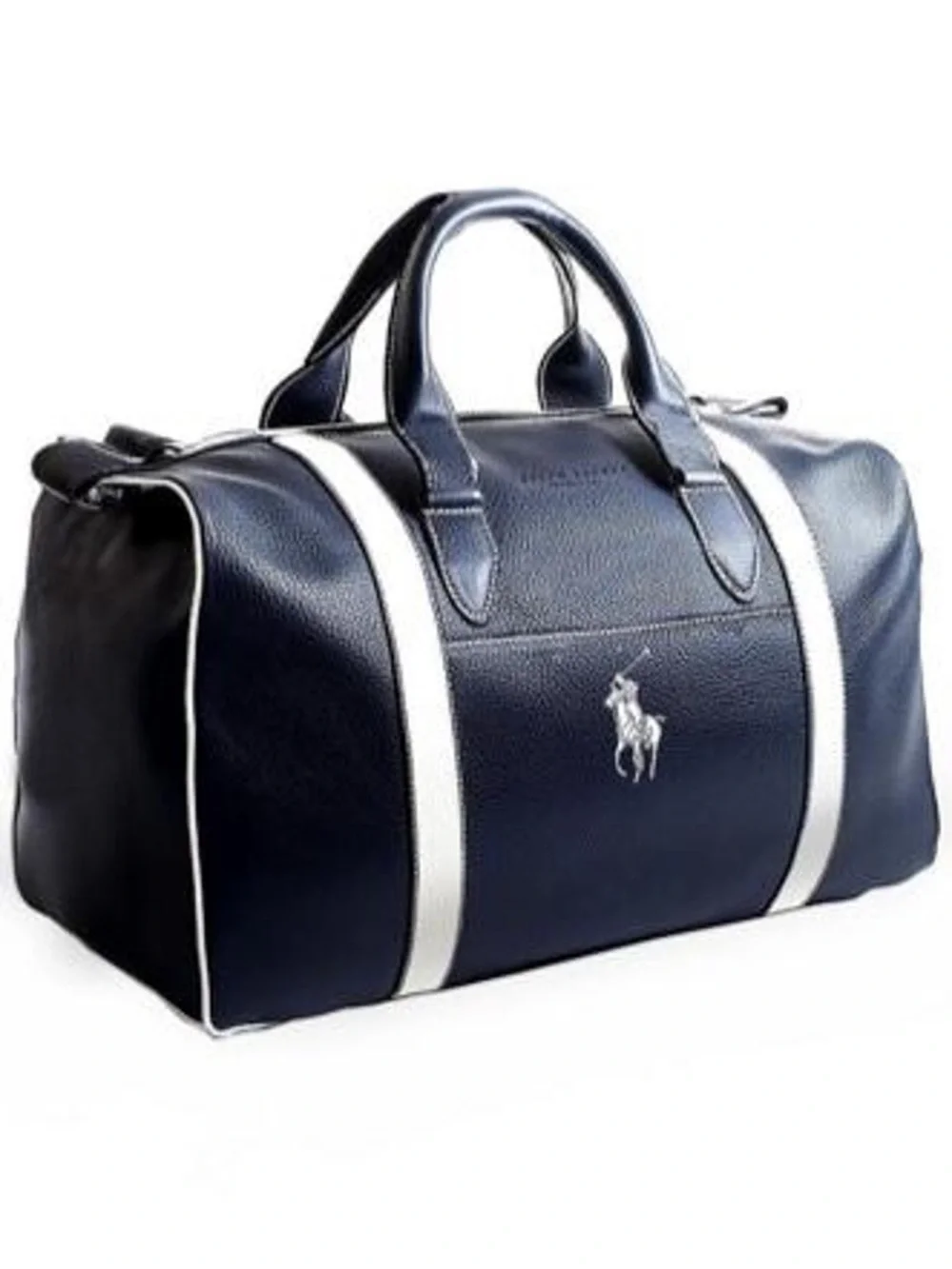 Polo by Ralph Lauren Navy and White Leather Travel Duffel